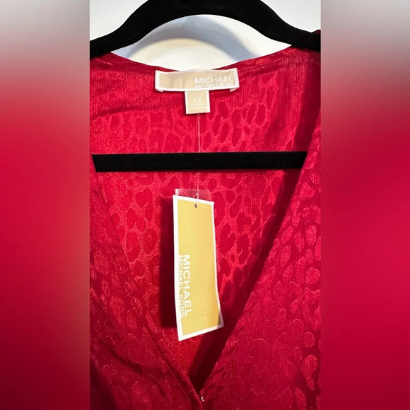 NWT MICHAEL Michael Kors Cheetah Jacquard Midi Wrap Dress Crimson XS - Picture 8 of 12